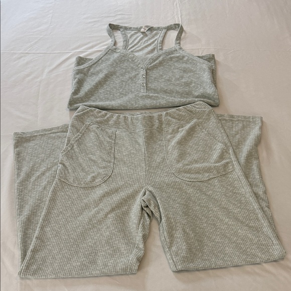 Tranquil & True Waffle Knit Lounge Set Tank Top Pants Size L - Picture 2 of 14